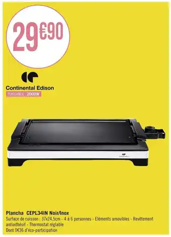 Continental edison plancha cepl34in noir/inox