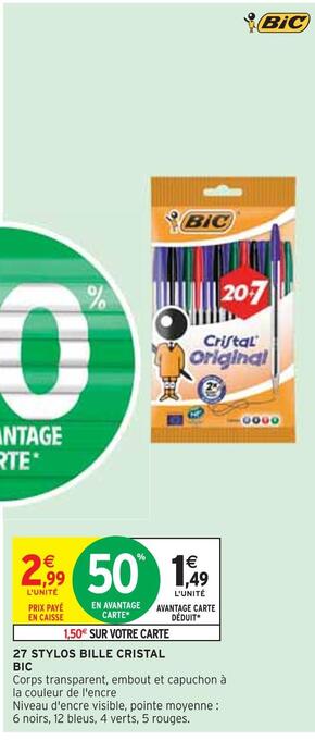 Intermarché Bic 27 stylos bille cristal offre