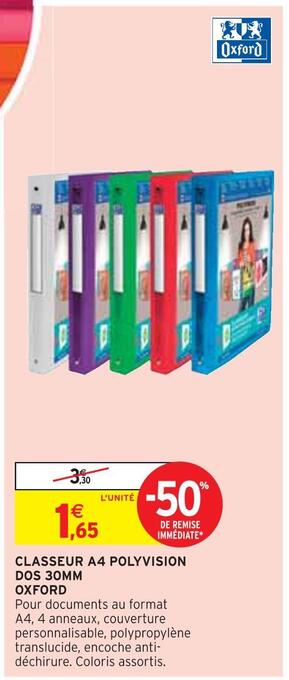 Intermarché Oxford classeur a4 polyvision dos 30mm offre