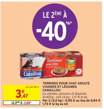 Intermarché Canaillou terrines pour chat adulte viandes et légumes offre