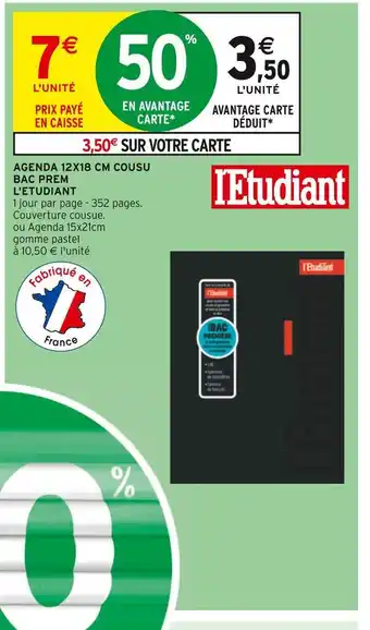 Intermarché L'etudiant agenda 12x18 cm cousu bac prem offre