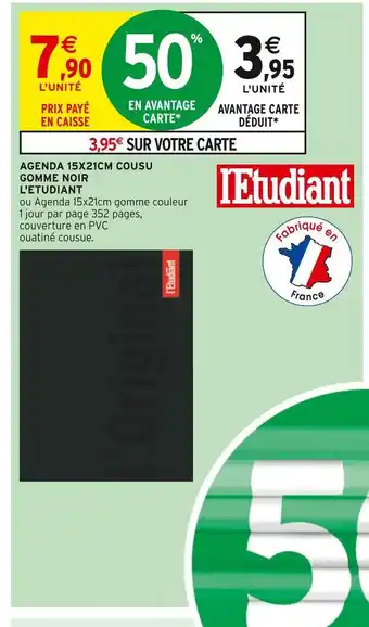Intermarché L'etudiant agenda 15x21cm cousu gomme noir offre