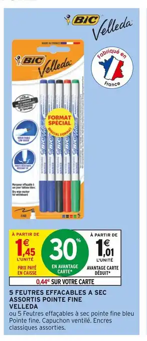 Intermarché Bic 5 feutres effacables a sec assortis pointe fine velleda offre