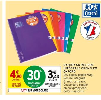 Intermarché Oxford cahier a4 reliure intégrale openflex offre
