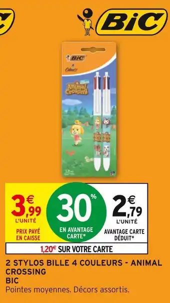 Intermarché Bic 2 stylos bille 4 couleurs - animal crossing offre