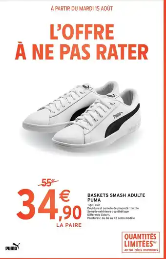 Intermarché Puma baskets smash adulte offre