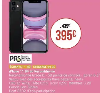Casino Supermarchés Apple iphone 11 64 go reconditionné offre
