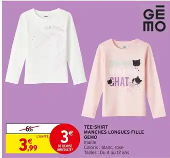 Intermarché Gemo tee-shirt manches longues fille offre