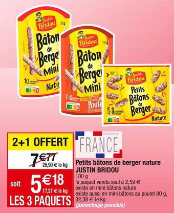 Cora x Carrefour Justin bridou petits bâtons de berger nature offre