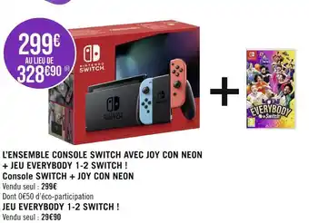Casino Supermarchés L’ensemble console switch avec joy con neon + jeu everybody 1-2 switch ! console switch + joy con neon offre