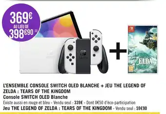 L’ensemble console switch oled blanche + jeu the legend zelda : tears of the kingdom console switch oled blanche