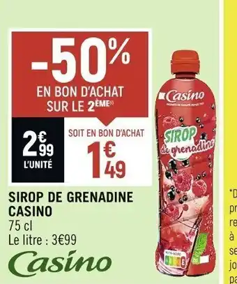 Spar SIROP DE GRENADINE CASINO 75 cl offre