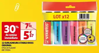 Auchan 12 SURLIGNEURS STABILO BOSS ORIGINAL offre