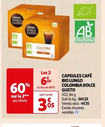 Auchan Supermarché Dolce gusto capsules café bio lungo colombia offre