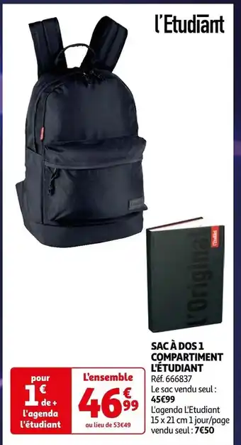 Auchan L'étudiant sac à dos 1 compartiment offre