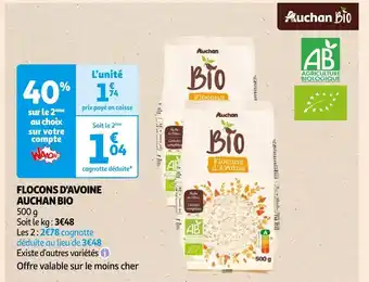 Auchan Supermarché Auchan bio flocons d'avoine offre