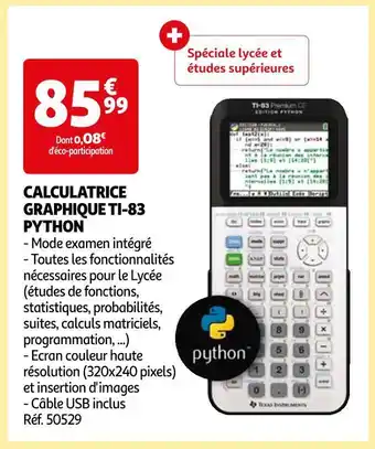 Auchan Calculatrice graphique ti-83 python offre