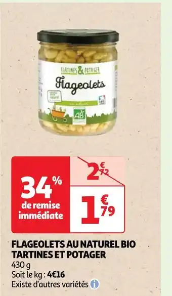 Auchan Tartines et potager flageolets au naturel bio offre