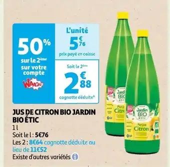 Auchan Jardin bio étic jus de citron bio offre