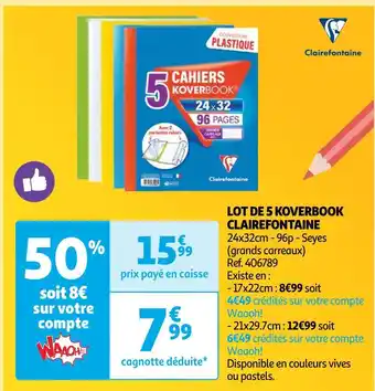 Auchan Clairefontaine lot de 5 koverbook offre