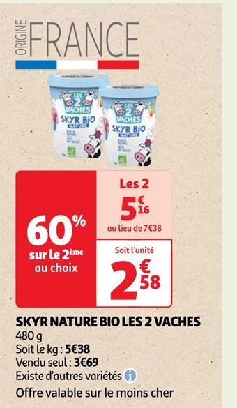Auchan Les 2 vaches skyr nature bio offre