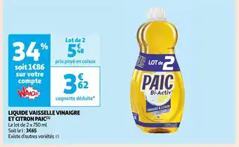 Auchan Paic liquide vaisselle vinaigre et citron (1) offre