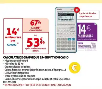 Auchan CALCULATRICE GRAPHIQUE 35+Ell PYTHON CASIO offre