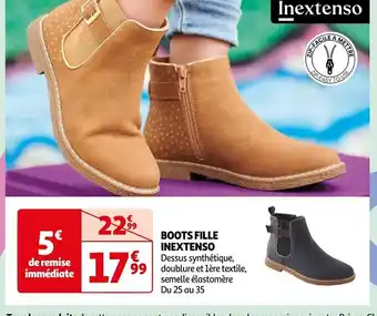 Auchan BOOTS FILLE INEXTENSO Dessus synthétique, doublure et lère textile, semelle élastomère Du 25 au 35 offre