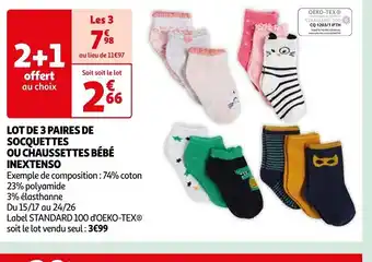 Auchan LOT DE 3 PAIRES DE SOCQUETTES offre
