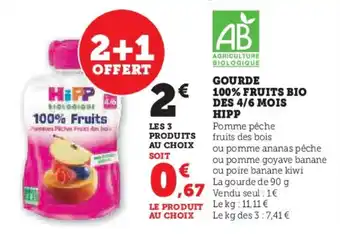 Hyper U GOURDE 100% FRUITS BIO DES 4/6 MOIS HIPP offre