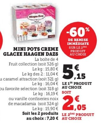 Hyper U MINI POTS CREME GLACEE HAAGEN DAZS offre