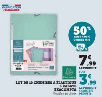 Hyper U LOT DE 10 CHEMISES À ÉLASTIQUE 3 RABATS EXACOMPTA offre