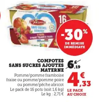 U Express COMPOTES SANS SUCRES AJOUTES 6.19 offre