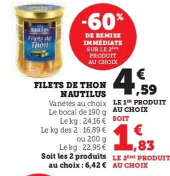 U Express FILETS DE THON NAUTILUS offre