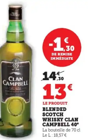 BLENDED WHISKY CLAN CAMPBELL 40° La bouteille de 70 cl Le L: 18,57 €