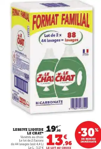 U Express LESSIVE LIQUIDE LE CHAT Variétés au choix Le lot de 2 flacons de 44 lavages (soit 4,4 L) offre