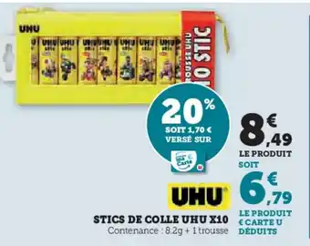 STICS DE COLLE UHU X10 Contenance: 8.2g + 1 trousse