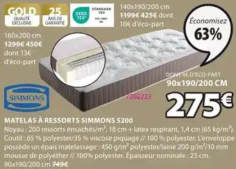 JYSK MATELAS À RESSORTS SIMMONS S200 offre