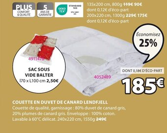 JYSK COUETTE EN DUVET DE CANARD LENDFJELL offre