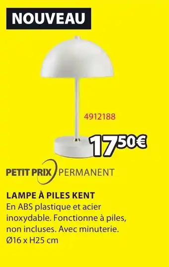 JYSK LAMPE À PILES KENT En ABS plastique et acier inoxydable. Fonctionne à piles, non incluses. Avec minuterie. Ø16 x H25 cm offre