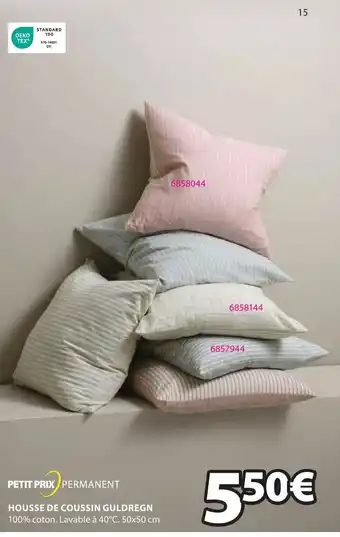 JYSK HOUSSE DE COUSSIN GULDREGN 100% coton. Lavable à 40°C. 50x50 cm offre