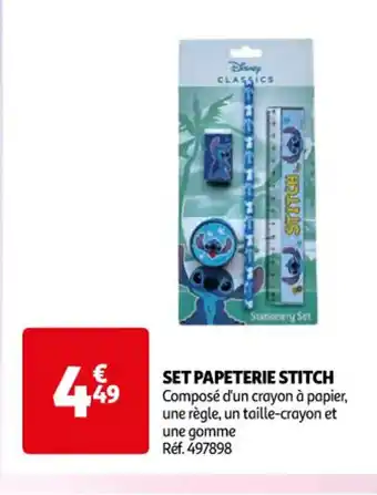 Auchan SET PAPETERIE STITCH Composé d'un crayon à papier, une règle, un taille-crayon et une gomme Réf. 497898 offre