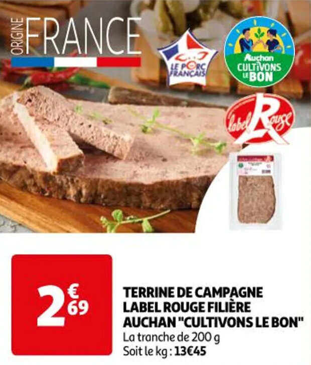Promo TERRINE DE CAMPAGNE LABEL ROUGE FILIÈRE AUCHAN "CULTIVONS LE BON