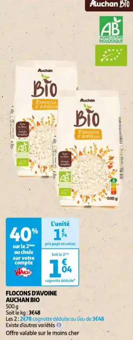 Auchan FLOCONS D'AVOINE AUCHAN BIO offre