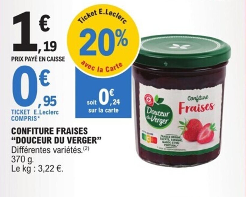 Promo CONFITURE FRAISES “DOUCEUR DU VERGER” chez E.Leclerc Espace Culturel