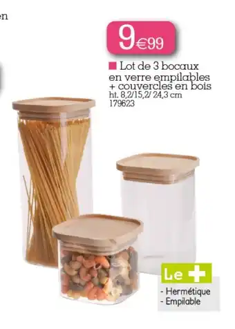 Kandy Lot de 3 bocaux en verre empilables offre