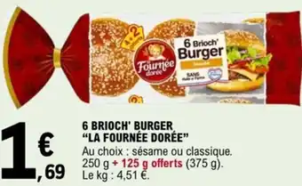 E.Leclerc 6 BRIOCH' BURGER "LA FOURNÉE DORÉE" offre