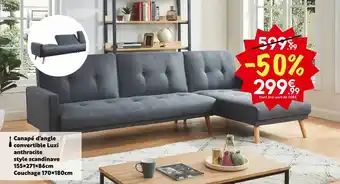 Maxi Bazar Canapé d’angle convertible luxi anthracite style scandinave 155x271x86cm couchage 170x180cm offre