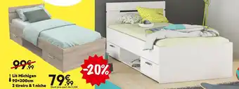 Maxi Bazar Lit michigan 90x200cm 2 tiroirs & 1 niche offre