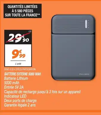 Netto DONT 0,02 € D'ÉCO-PARTICIPATION BATTERIE EXTERNE 5000 MAH offre
